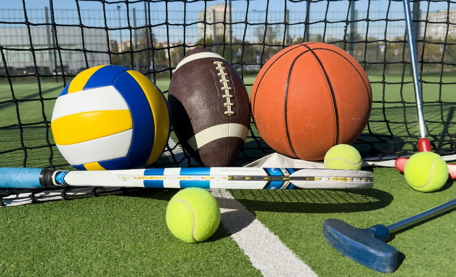 A court filled with sports equipment, showcasing options for secure self-storage of athletic items.